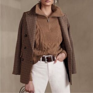 Banana Republic Cavo Half Zip Wool Sweater Camel Tan